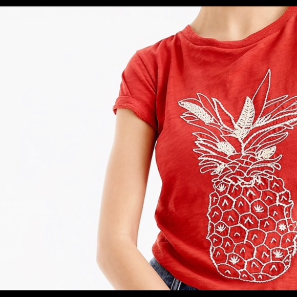 J. Crew Tops - J Crew Pineapple Embroidered Tee Sz XL